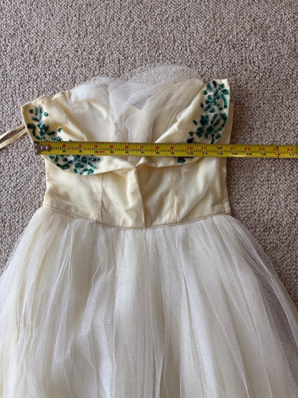 Vintage Lorrie Deb Butter Yellow Beaded Formal Dress Pinup Old Hollywood Glam - Picture 10 of 13